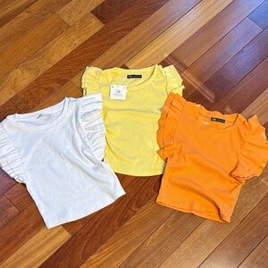 Zara Ruffle Sleeve Tops - White, Yellow, and Orange